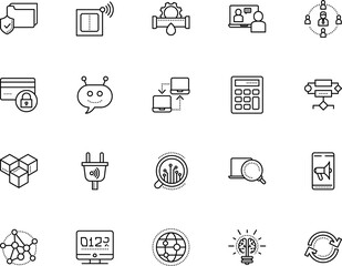 technology vector icon set such as: coding, support, planet, flow, promotion, financial, lightbulb, course, study, file, cold, grid, board, fix, simple, chat, cycle, cartoon, cube, light, coming