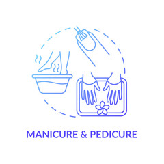 Manicure and pedicure concept icon. Me time ideas. Body beauty and health improvement places. Spa and beauty salons idea thin line illustration. Vector isolated outline RGB color drawing