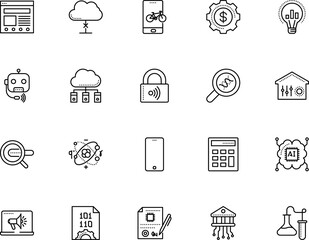 technology vector icon set such as: email, transport, programmer, dollar, house, developer, template, manager, silhouette, proton, face, icons, cyber, engineering, mathematics, settings, frontend