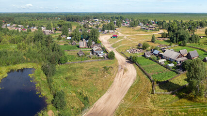 Naklejka premium Russian village from above drone
