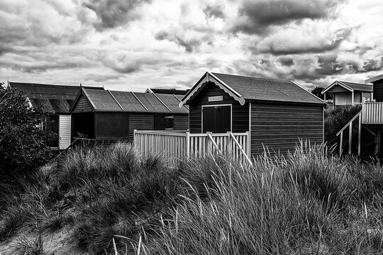 Norfolk Beach Huts In Black & White