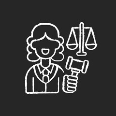 Justice sector chalk white icon on black background. Judiciary. Legitimacy. Court. Judicial reform. Practising lawyers. Executive and legislature power. Isolated vector chalkboard illustration