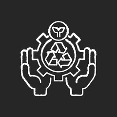Environmental services chalk white icon on black background. Nature and landscape protection. Recycling. Pollution-reducing control. Natural resources. Isolated vector chalkboard illustration