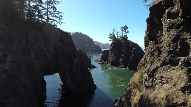Hidden Valley on Oregon Ocean Coastline. Beautiful Nature Scene. Aerial Flying Drone View