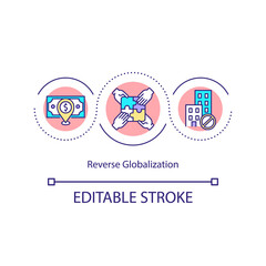 Reverse globalization concept icon. Integration of economies. Financial markets. Crisis. Negative growth overall idea thin line illustration. Vector isolated outline RGB color drawing.