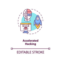Accelerated hacking concept icon. Stealing important information. Cybersecurity future problems. AI threats idea thin line illustration. Vector isolated outline RGB color drawing. Editable stroke