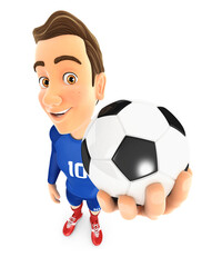 3d soccer player blue jersey holding ball