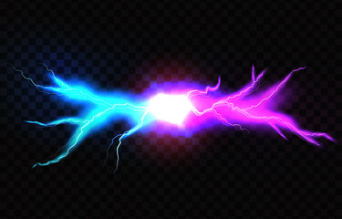 Electric Lightning blue and pink. Concept For Battle, Confrontation Or Fight between two lightning