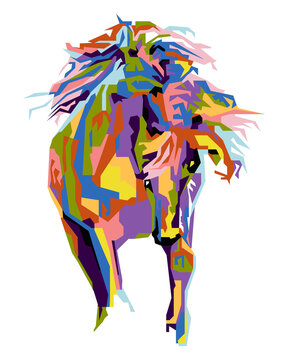An abstract geometric head and body of horse.colorful with wpap popart style.vector eps-10-editable.