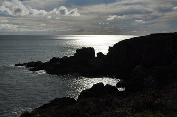 Silver sea and rugged coast in Pembrokeshire