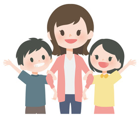 手を振る子どもと母親