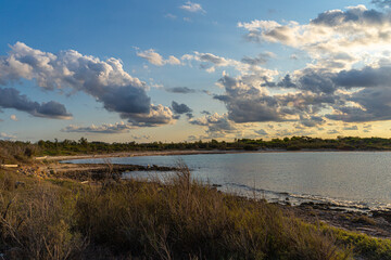 Fototapeta premium Beach hike to the Torre Guaceto in Apulia, Italy through the maritime nature reserve
