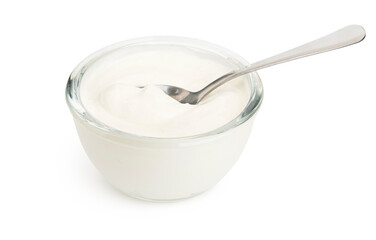 White yogurt and spoon