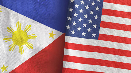 United States and Philippines two flags textile cloth 3D rendering