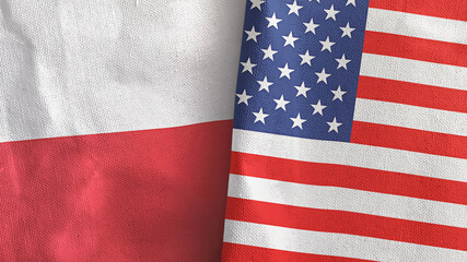 Obraz premium United States and Poland two flags textile cloth 3D rendering