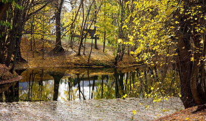 Picturesque autumn pond at Pushkin's estate in Boldino in the Nizhny Novgorod region