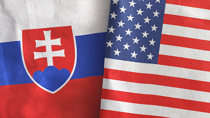 United States and Slovakia two flags textile cloth 3D rendering
