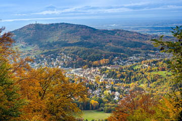 View from the Merkur mountain to the valley of Baden-Baden, Baden Wuerttemberg, Germany