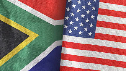 United States and South Africa two flags textile cloth 3D rendering