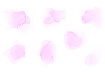 Watercolor Pink Splashes Set. Alcohol Ink Texture. Abstract Colorful Watercolor Background. Hand Painted
