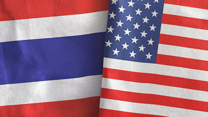 United States and Thailand two flags textile cloth 3D rendering