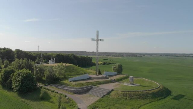 Cross dedicated to Pope John Paul II on the edge of town. Pilgrims destination in Pelplin, Pomerania, Poland.