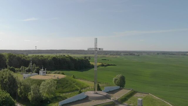 Cross dedicated to Pope John Paul II on the edge of town. Pilgrims destination in Pelplin, Pomerania, Poland.