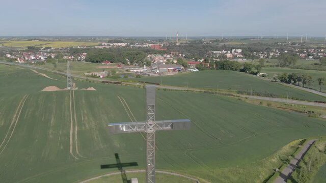 Cross dedicated to Pope John Paul II on the edge of town. Pilgrims destination in Pelplin, Pomerania, Poland.