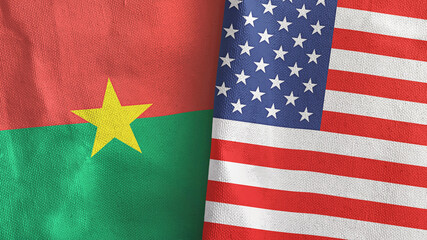 United States and Burkina Faso two flags textile cloth 3D rendering