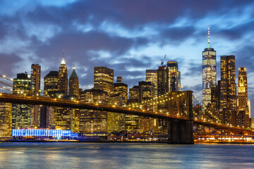 New York City skyline night Manhattan town Brooklyn Bridge USA twilight World Trade Center