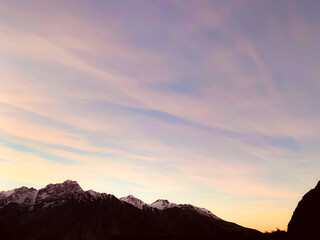 Landscape photo of sunrise in front of the YMCA house on Mt Cook of New Zealand 