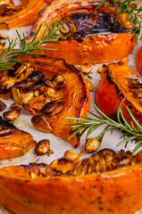 Baked pumpkin slices with seeds