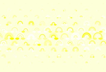 Light Green, Yellow vector texture with rainbows, clouds.