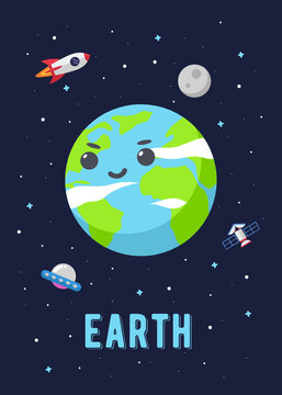 The Earth Planet Cute Design, Illustration vector graphic of the of the earth planets in cute cartoon style. Space kids.