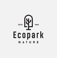 Unique Park Logo Design Nature Organic. Simple Modern Line Art Tree logo Design Vectro Stock. 