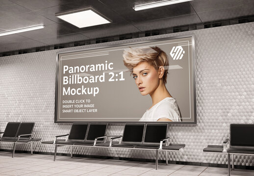 Panoramic Billboard in Subway Station Mockup