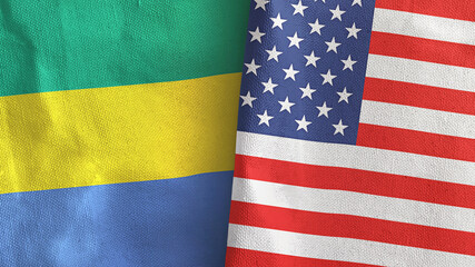 Fototapeta premium United States and Gabon two flags textile cloth 3D rendering