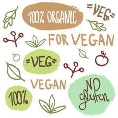 Hand Drawn Vegan Lettering 100 percent Organic NO Gluten Apple Leaves
