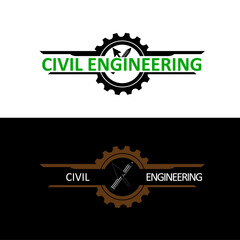 Civil Engineering with gear cursor icon and pencil logo