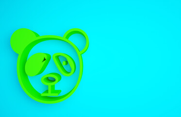 Green Cute panda face icon isolated on blue background. Animal symbol. Minimalism concept. 3d illustration 3D render. © Vadim