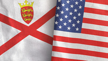 United States and Jersey two flags textile cloth 3D rendering