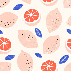 Lemon colorful seamless pattern. Trendy summer background. Vector bright print for fabric or wallpaper.