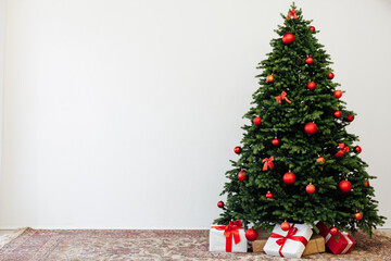 Christmas tree with gift decor for the New Year 2022 holiday winter place for inscription