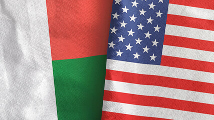 Obraz premium United States and Madagascar two flags textile cloth 3D rendering