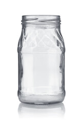 Front view of empty glass jar