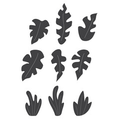 Obraz premium Set black silhouette leaves isolated on white background.Vector flat illustration.