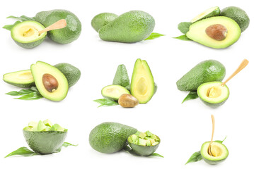 Set of ripe avocados isolated over a white background