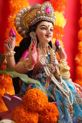 Idol worshipping of Hindu Goddess Lakshmi - Lakshmi Puja is a Hindu religious festival