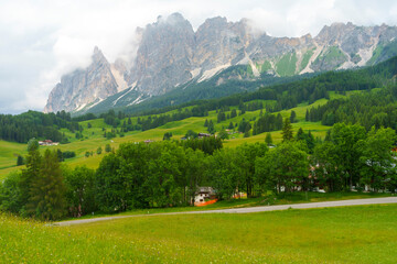 Mountain landscape along the road to Passo Tre Croci, Dolomites, Veneto, Italy