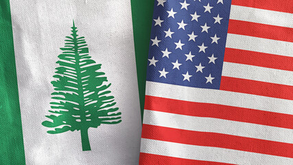Fototapeta premium United States and Norfolk Island two flags textile cloth 3D rendering